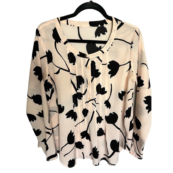 Pink Sheer Blouse with Black Flowers - Picture 1 of 4